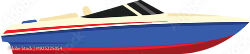 Modern Speedboat Vector Illustration in Blue and Red, Isolated on White Background