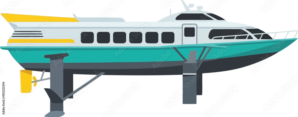 Fototapeta premium Modern hydrofoil passenger ferry illustration, isolated vector of high-speed water transport vessel