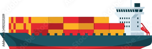 Modern cargo container ship illustration for global shipping, logistics, and maritime transport concepts