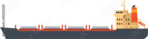 Flat Vector Illustration of Cargo Ship for Maritime Transport, Shipping Logistics, and Freight Industry