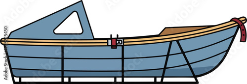 Vector Illustration of Blue Wooden Rowboat with Canopy Isolated on White Background