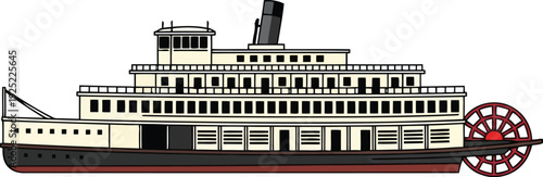 Vintage Paddle Steamboat Illustration – Classic Riverboat Side View, Retro Transportation Art