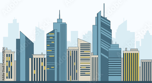 City skyline vector illustration, modern buildings
