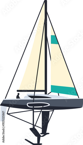 Modern minimalist sailboat illustration, isolated vector yacht with clean lines and nautical design