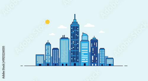 Vector city skyline illustration with blue buildings