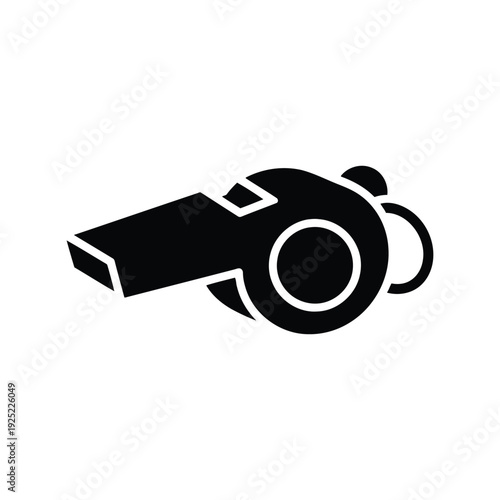 Black sports whistle vector icon, referee, sports equipment, black and white Vector