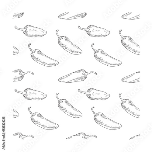 Black and white hand drawn jalapeno pepper pattern chili food spice