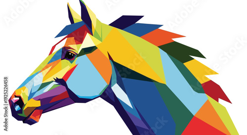 Colorful geometric horse head profile view.