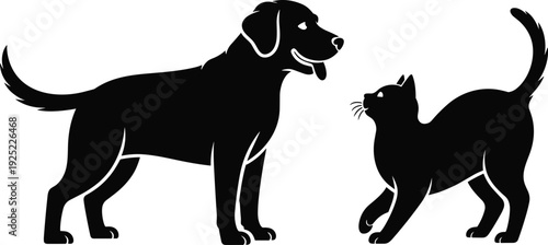 Dog and cat silhouette illustration isolated on white background black domestic pet animals vector icon for veterinary and pet care branding
