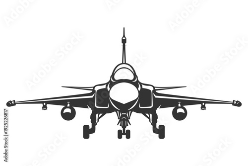  JAS 39 plane in minimalist black and white vector artwork. SIlhouette sweden modern combat aircraft from front view. Monochrome drawing fighter jet from europe.