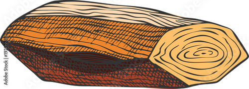 Fragrant wooden stick vector sketch, sandalwood tree timber product, hand drawn perfumery and aromatherapy production