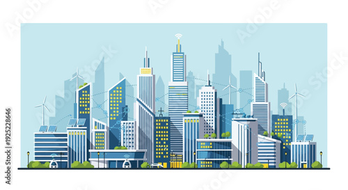 Vector city skyline illustration with modern buildings