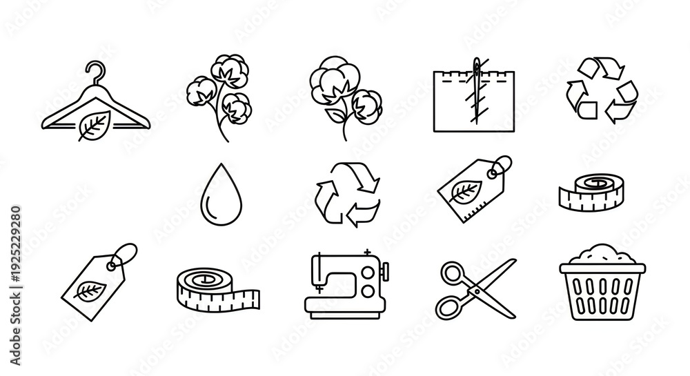 Fototapeta premium Sustainable fashion icons and symbols illustration