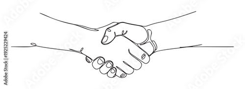A simple elegant one line drawing of two hands engaged in a firm handshake representing unity and a successful deal, suitable for various professional contexts.