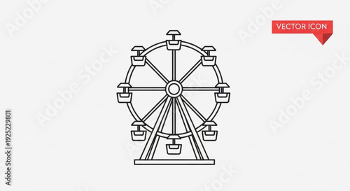 Ferris Wheel Line Art Icon on White Background