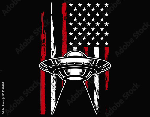 American Alien Flag Patriotic UFO Graphic Design - printable editable vector art file.