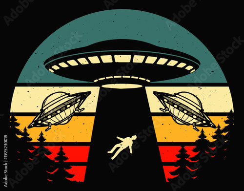 Classic Vintage Alien Space Illustration Artwork - printable editable vector art file.