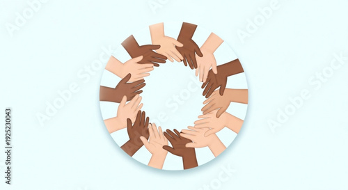 Diverse hands forming a circle unity and diversity concept symbol of friendship and cooperation