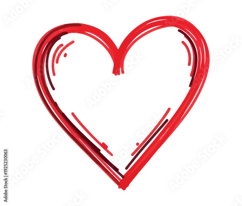 Expressive handdrawn red heart outline symbol for valentine greetings, wedding invitations, dating apps, emotional content, and projects needing a touch of love or passion.