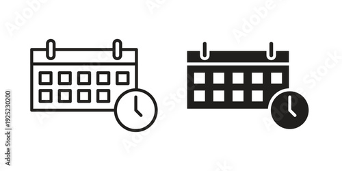 Calendar clock icon outline vector set. icon vector isolated on white background. EPS 10