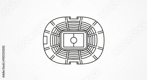 Stadium Top View Illustration with Central Field, Isolated on White Background