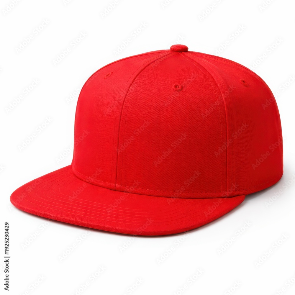 Fototapeta premium Vibrant red baseball cap with curved brim and button on top