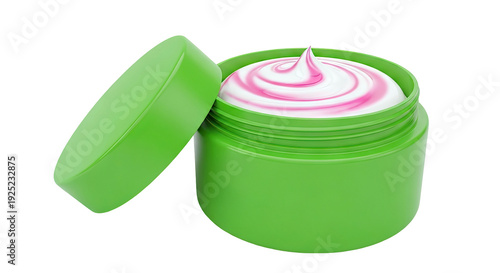 Green Jar of Swirled Pink and White Cream