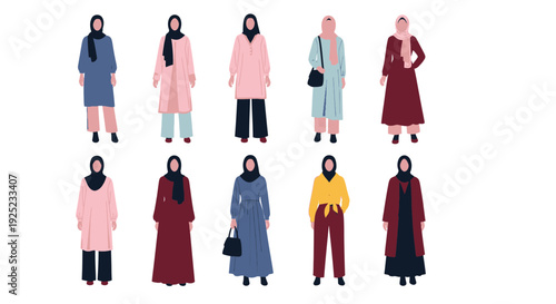 diverse muslim women in hijab, fashion styles