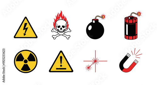 Danger signs and symbols, warning icons, hazard alert, safety