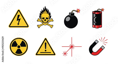 Danger warning signs, hazards symbols, safety icons set