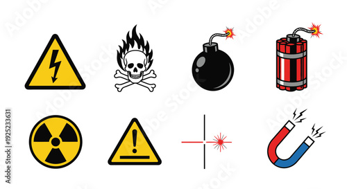 danger signs set, hazard symbols, warning icons