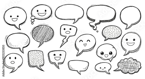 Doodle speech bubbles, comic book elements, chat clouds, communication design