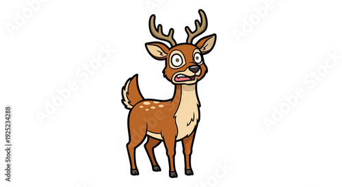 cartoon deer with antlers, scared expression