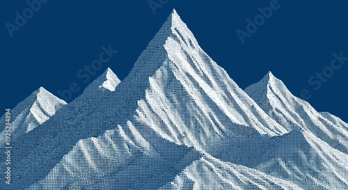 mountain peaks illustration, snow covered, blue sky background