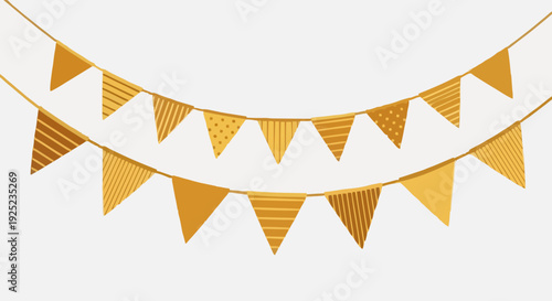 Golden Bunting Flags Illustration for Festive Celebrations and Events, a Versatile Digital Graphic Asset for Parties, Anniversaries, and Special Occasions with Elegant Patterns