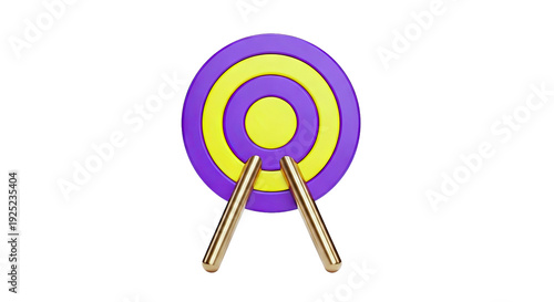 3D Purple and Yellow Target with Gold Stands