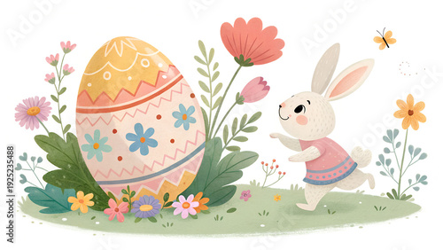 easter bunny and easter eggs isolated on white background