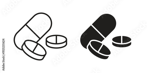 Painkiller pills icon in a simple line art style. EPS10