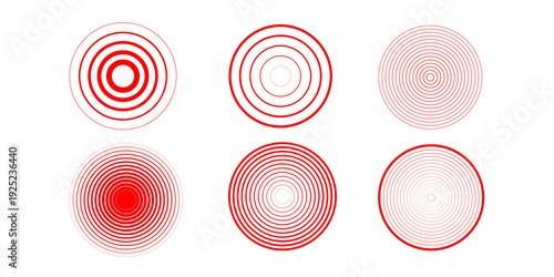 Red radar vector icon PNG with sonar wave rings, concentric circles and transparent cutout perfect for navigation, UI, and infographic visuals