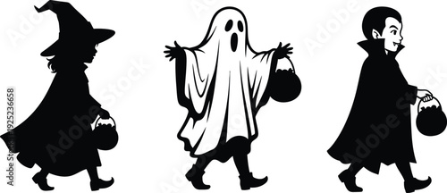 Halloween characters witch ghost and vampire