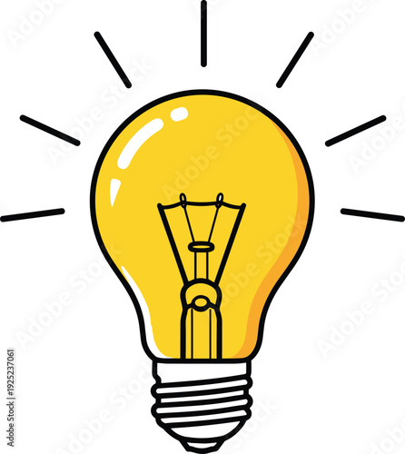 Glowing yellow light bulb illustration with hand drawn outline style representing bright idea creativity innovation inspiration and problem solving concept design