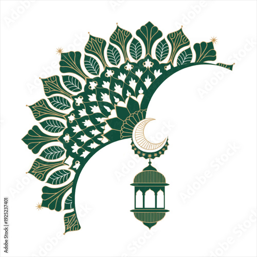 Arabic Floral Corner Design with Hanging Golden Ramadan Lanterns