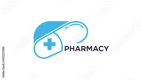 Pharmacy logo with medical cross and stylized pill