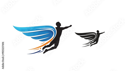 Silhouette of a man with wings flying