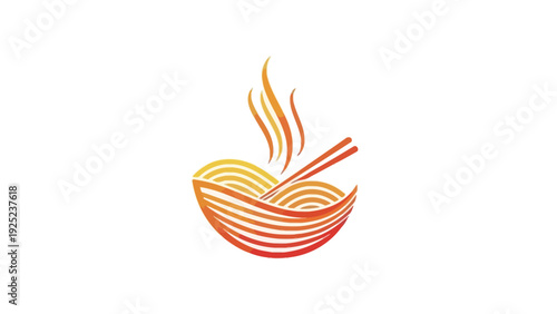 Stylized illustration of a hot noodle bowl with chopsticks.