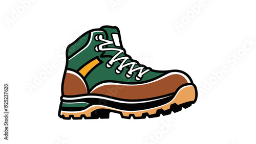 Green and brown hiking boot illustration