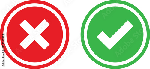 Red circle with a white cross and a green circle with a white check mark