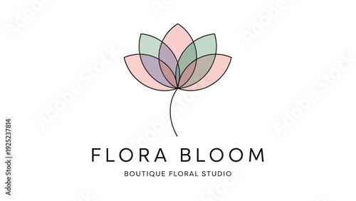 Elegant Flora Bloom Studio Logo Design with Stylized Pastel Flower