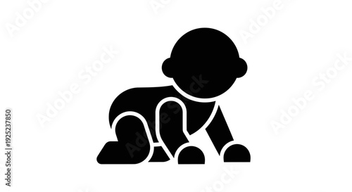 Simple black silhouette of a baby crawling on a white background, representing early childhood development.