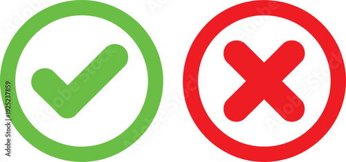 Green check mark and red cross mark in circles indicating positive and negative responses
